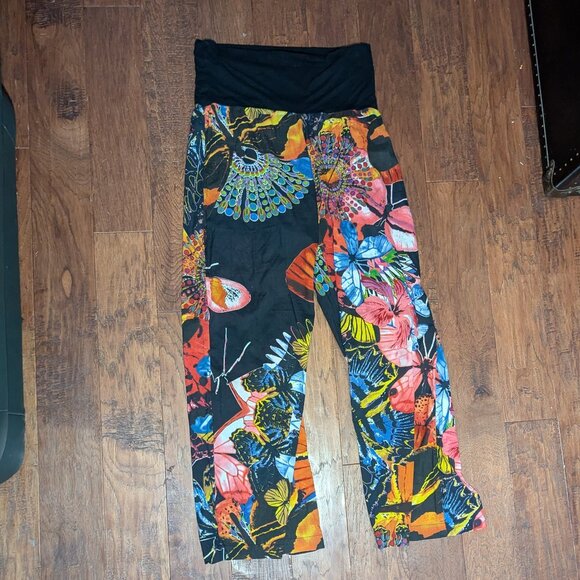 Desigual Butterfly Floral Foldover Waist Cropped Pants EU 34 Black Multicolor - Picture 8 of 13